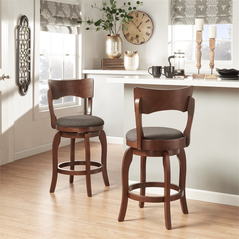 Swivel 24-inch Brown Counter Height Barstool - Dark Grey Linen by iNSPIRE Q