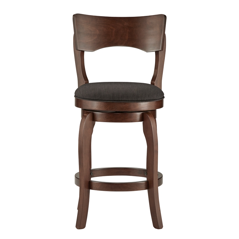 Swivel 24-inch Brown Counter Height Barstool - Dark Grey Linen by iNSPIRE Q