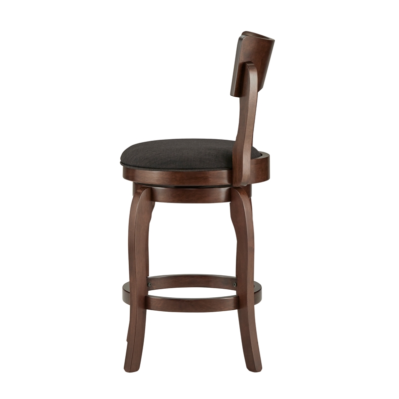 Swivel 24-inch Brown Counter Height Barstool - Dark Grey Linen by iNSPIRE Q