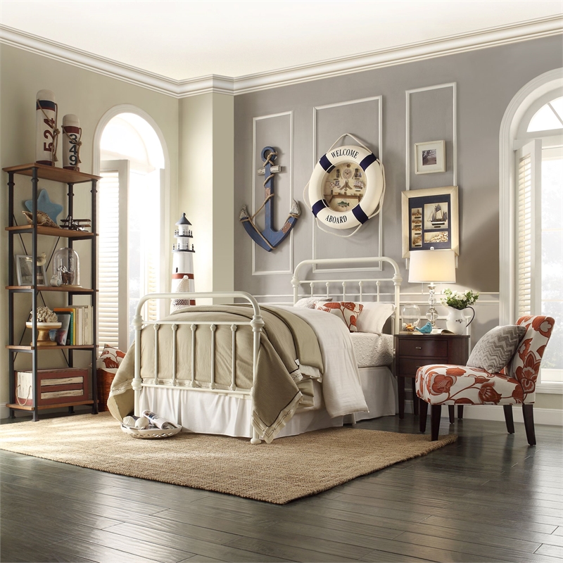 iNSPIRE Q Twin Size Antique Graceful Victorian Metal Bed in Antique White
