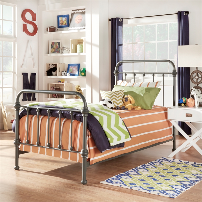 iNSPIRE Q Twin Size Antique Graceful Victorian Metal Bed in Frost Gray
