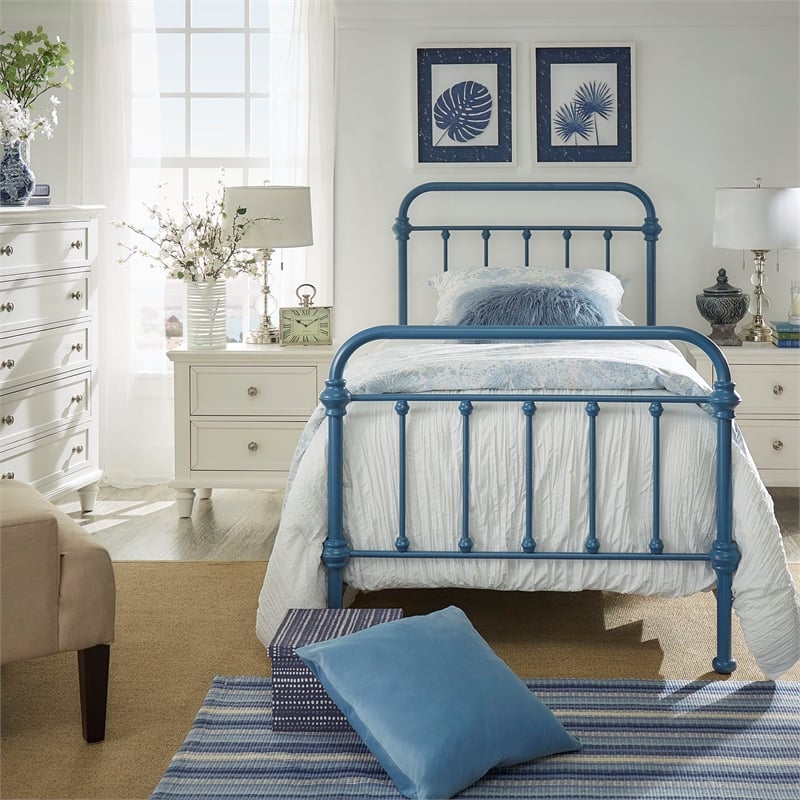 iNSPIRE Q Twin Size Antique Graceful Victorian Metal Bed in Blue Finish