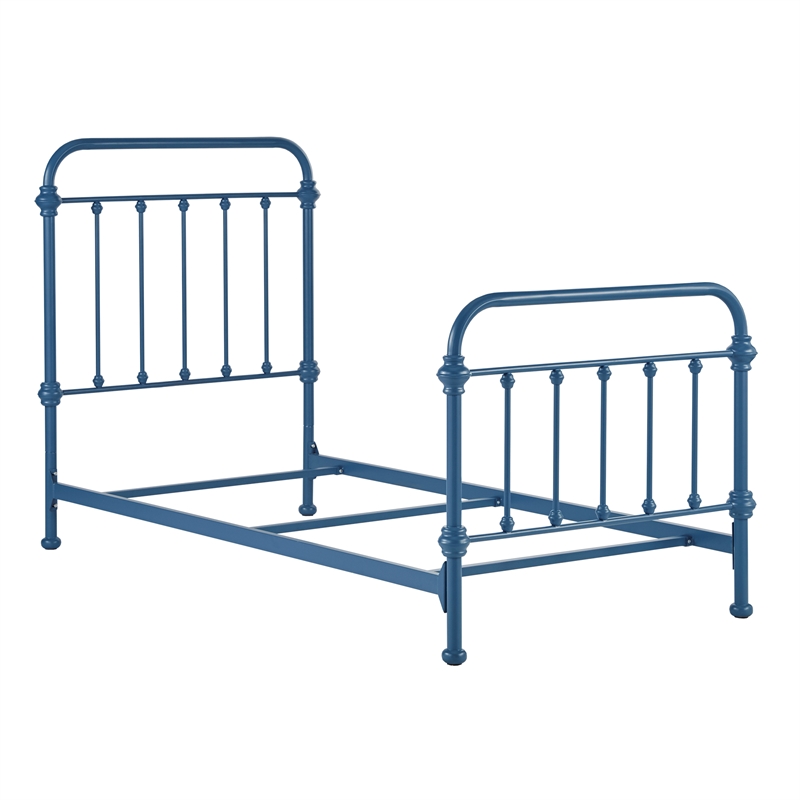 iNSPIRE Q Twin Size Antique Graceful Victorian Metal Bed in Blue Finish