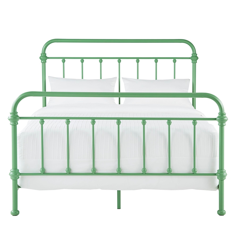 iNSPIRE Q Queen Size Antique Graceful Victorian Metal Bed in Meadow Green