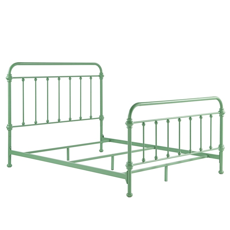 iNSPIRE Q Queen Size Antique Graceful Victorian Metal Bed in Meadow Green