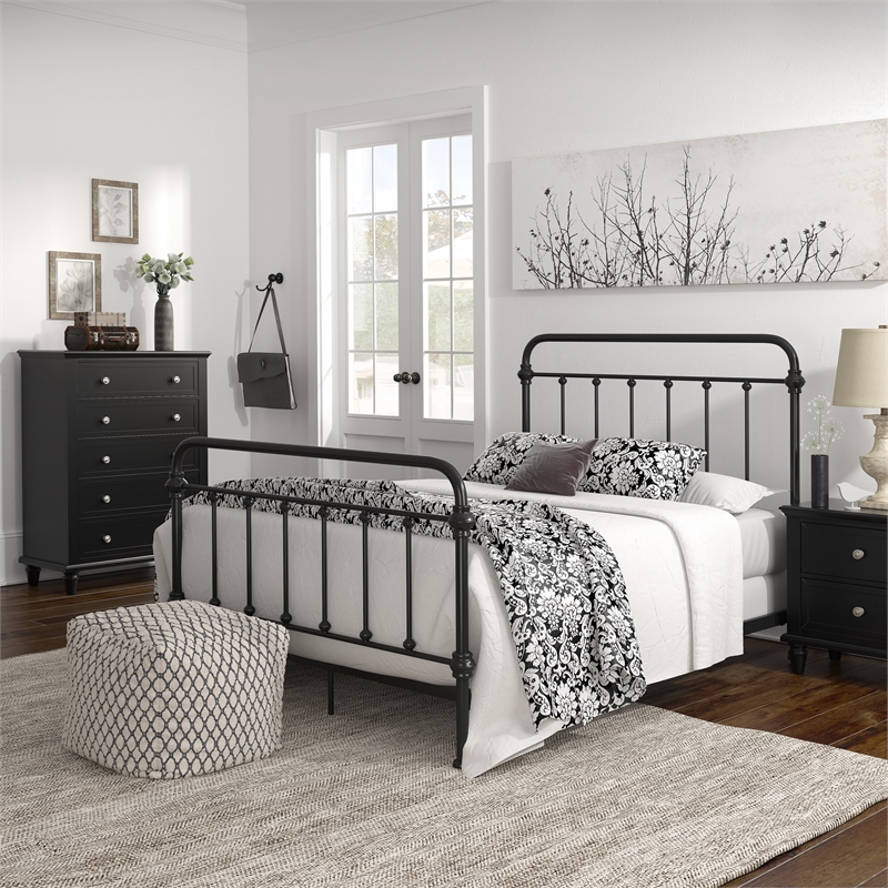 iNSPIRE Q Full Size Farmhouse Antique Graceful Victorian Metal Bed in Black