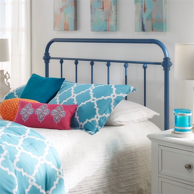 iNSPIRE Q Full Size Antique Graceful Victorian Metal Bed in Blue Finish