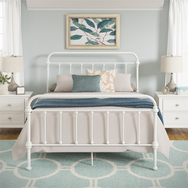 iNSPIRE Q Queen Size Antique Graceful Victorian Metal Bed in Antique White