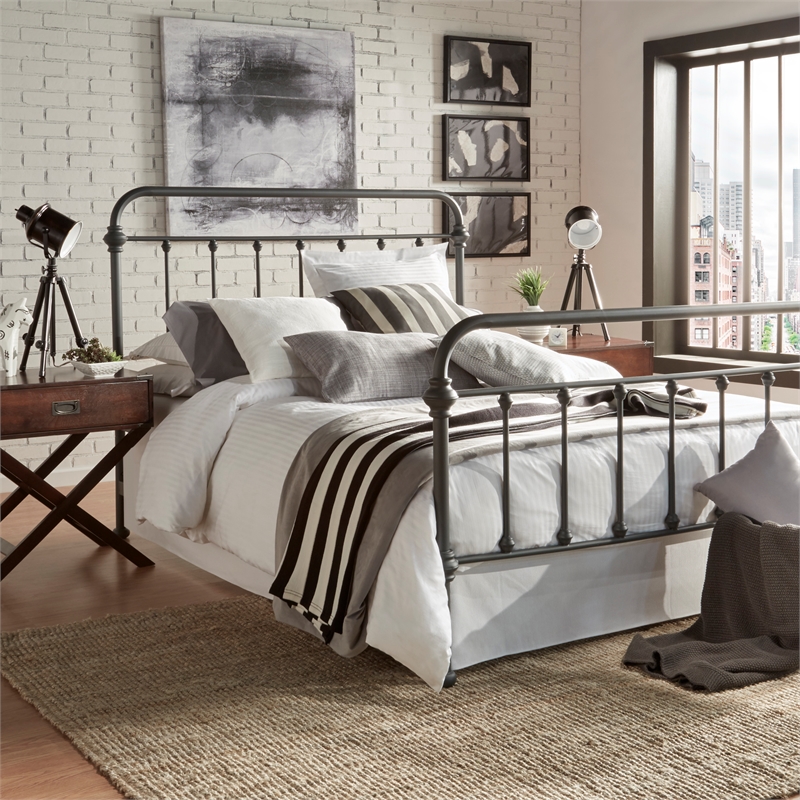 iNSPIRE Q Queen Size Antique Graceful Victorian Metal Bed in Frost Gray