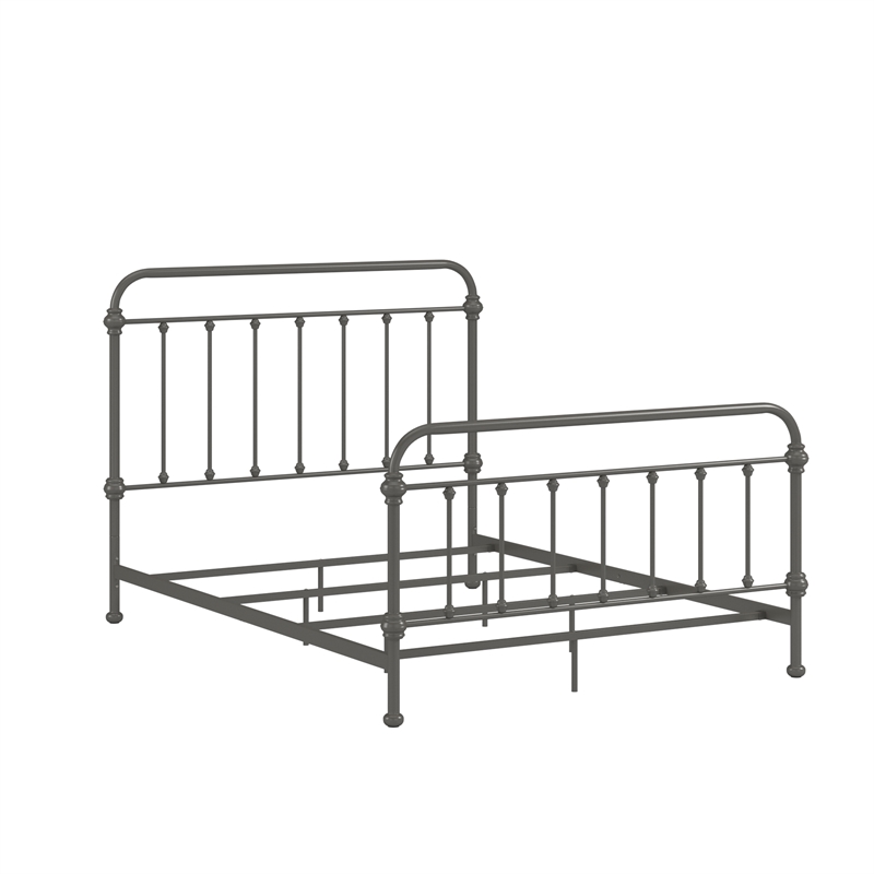 iNSPIRE Q Queen Size Antique Graceful Victorian Metal Bed in Frost Gray
