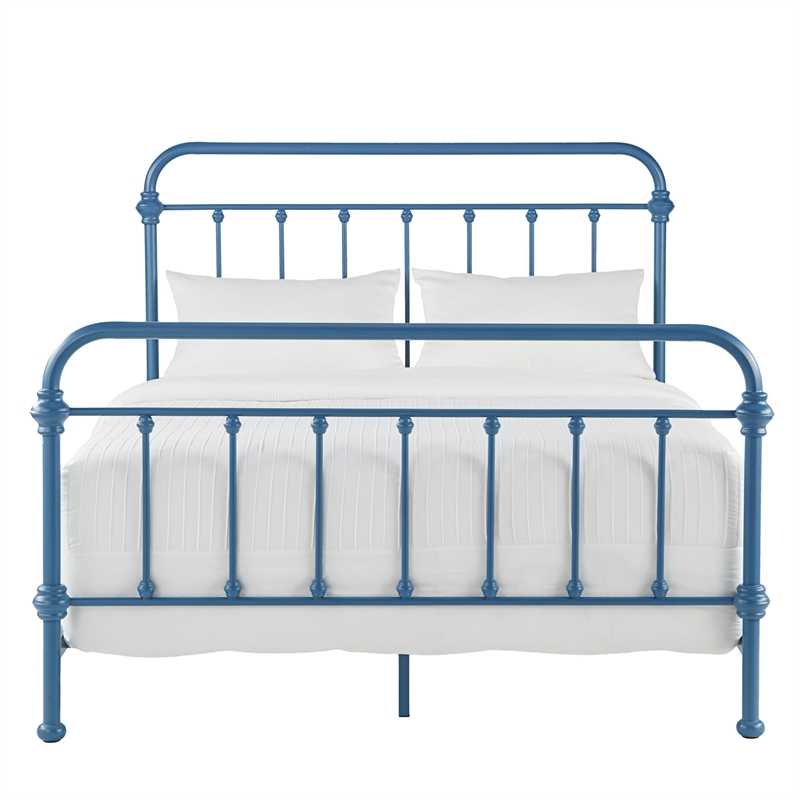 iNSPIRE Q Queen Size Antique Graceful Victorian Metal Bed in Blue Finish