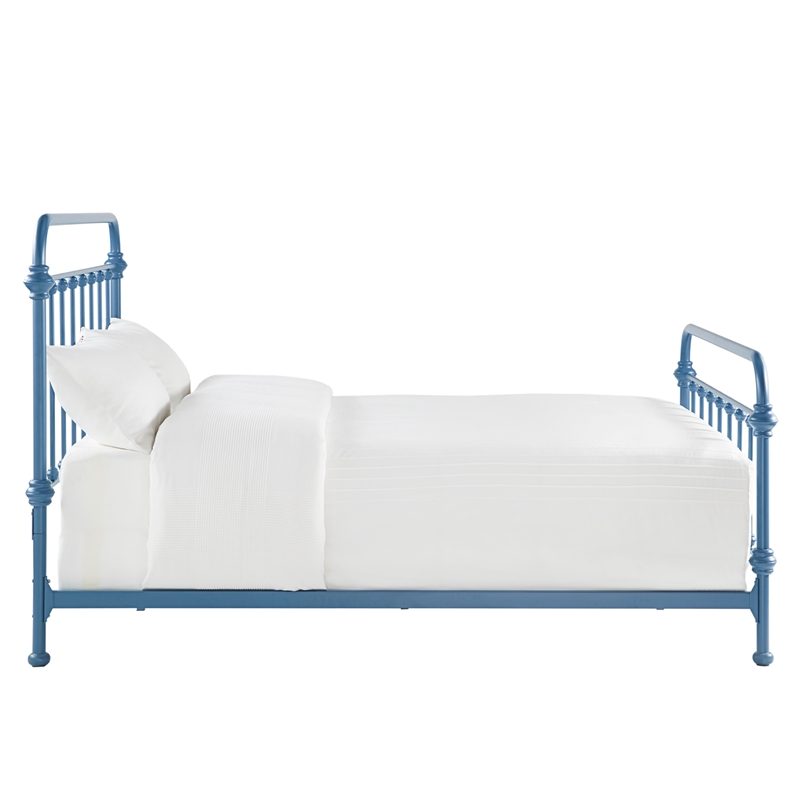 iNSPIRE Q Queen Size Antique Graceful Victorian Metal Bed in Blue Finish