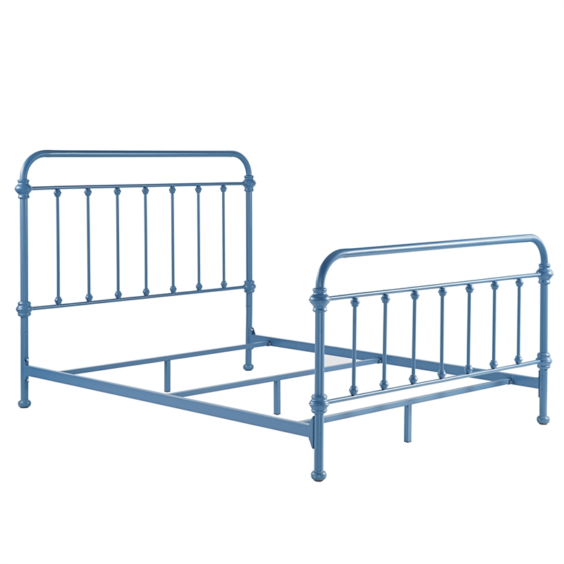 iNSPIRE Q Queen Size Antique Graceful Victorian Metal Bed in Blue Finish