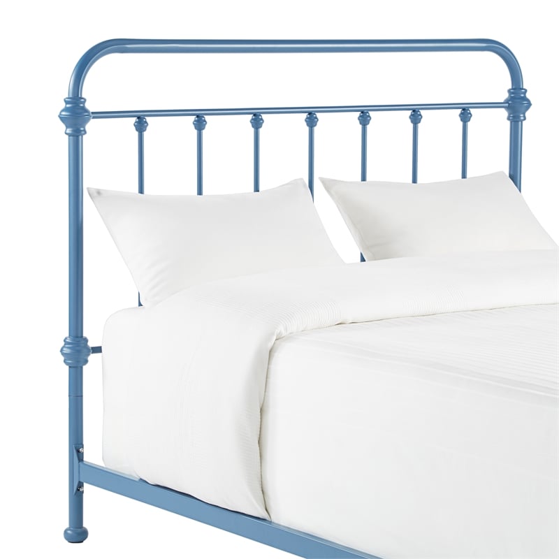 iNSPIRE Q Queen Size Antique Graceful Victorian Metal Bed in Blue Finish