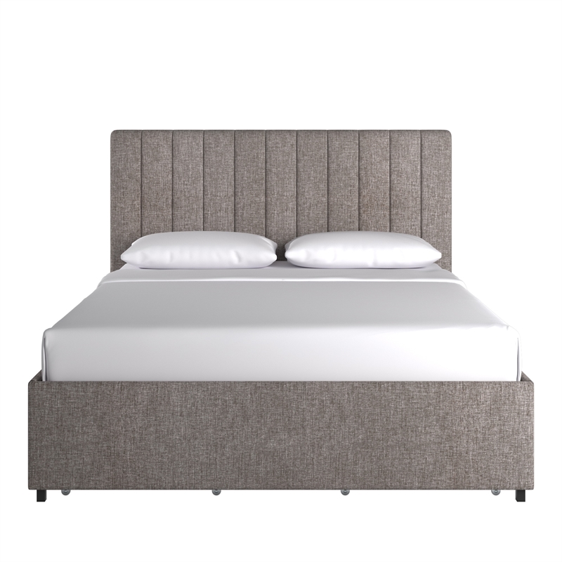 iNSPIRE Q Full Upholstered Storage Platform Bed with Channel Headboard in Gray