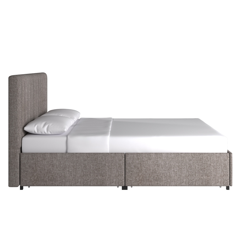 iNSPIRE Q Full Upholstered Storage Platform Bed with Channel Headboard in Gray