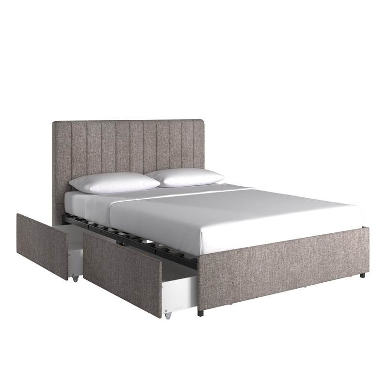 iNSPIRE Q Full Upholstered Storage Platform Bed with Channel Headboard in Gray