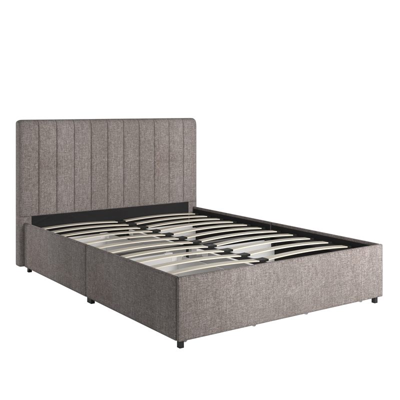 iNSPIRE Q Full Upholstered Storage Platform Bed with Channel Headboard in Gray