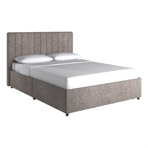 iNSPIRE Q Full Upholstered Storage Platform Bed with Channel Headboard in Gray