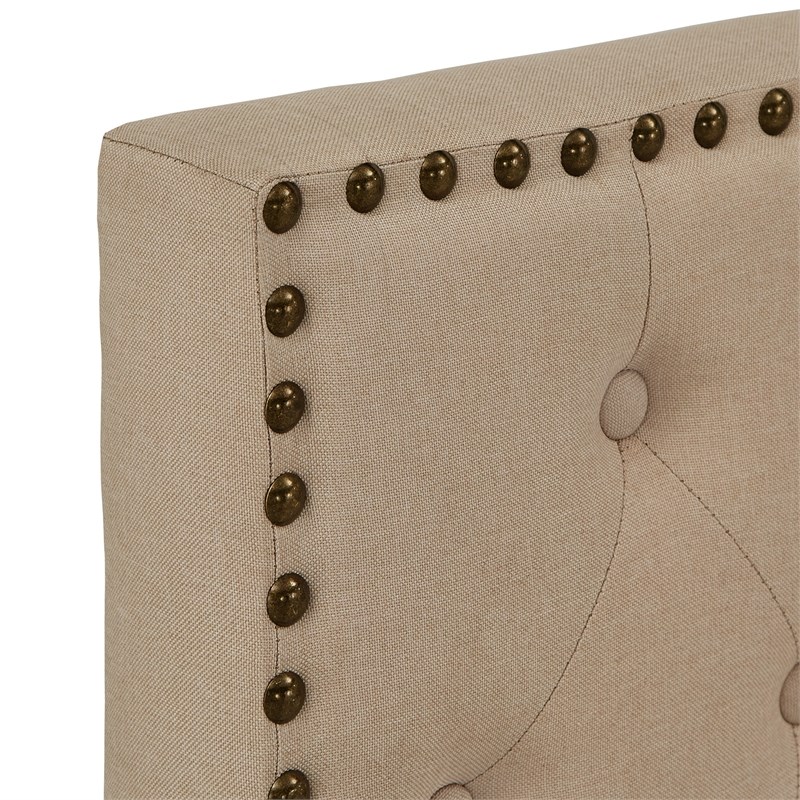 iNSPIRE Q Queen Size Nailhead Linen Headboard Storage Platform Bed in Beige