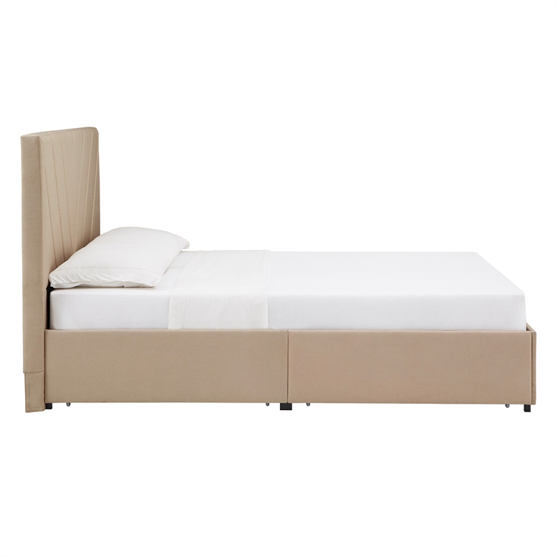 iNSPIRE Q Queen Size Metal Wood V-Channel Headboard Storage Platform Bed - Beige