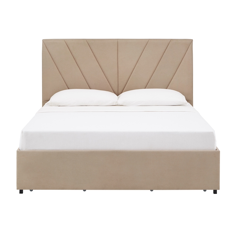iNSPIRE Q Full Size Metal Wood V-Channel Headboard Storage Platform Bed in Beige