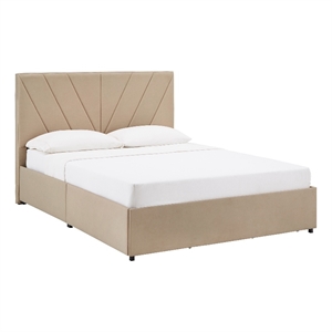 iNSPIRE Q Full Size Metal Wood V-Channel Headboard Storage Platform Bed in Beige