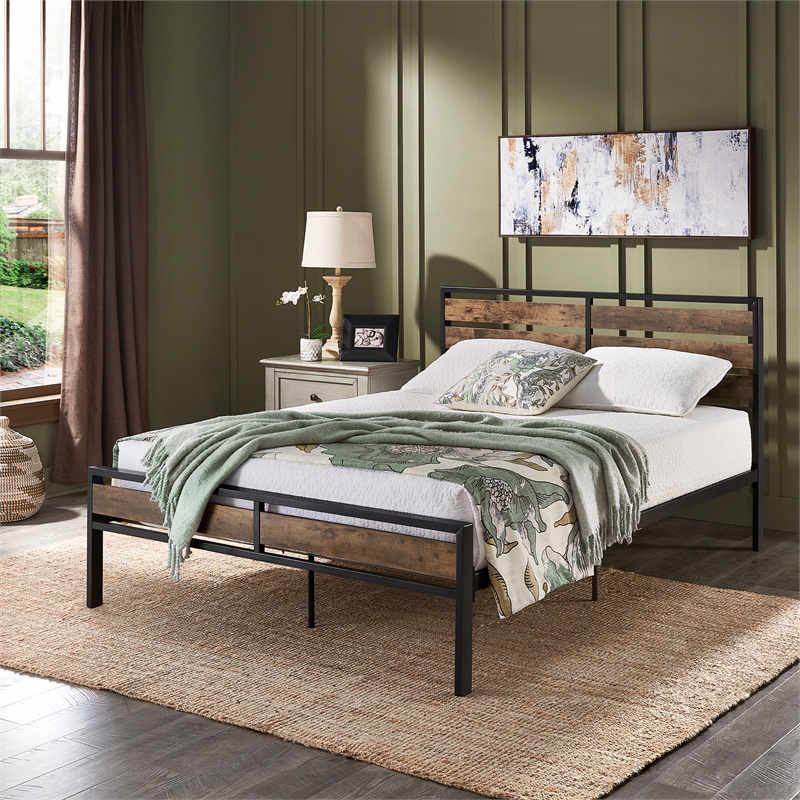 iNSPIRE Q Queen Size Low Profile Metal and Engineered Wood Platform Bed in Black