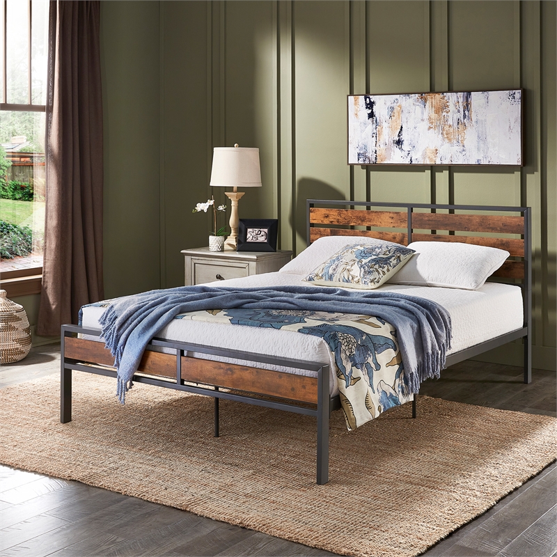 iNSPIRE Q Full Size Low Profile Metal and Engineered Wood Platform Bed in Gray