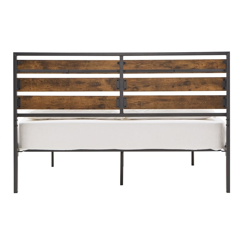 iNSPIRE Q Queen Size Low Profile Metal and Engineered Wood Platform Bed in Brown