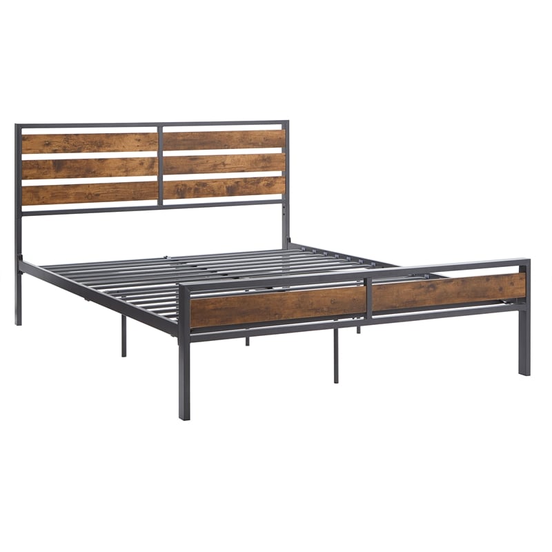 iNSPIRE Q Queen Size Low Profile Metal and Engineered Wood Platform Bed in Brown