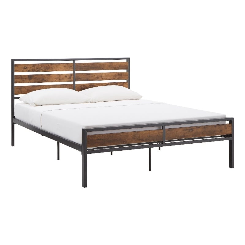 iNSPIRE Q Queen Size Low Profile Metal and Engineered Wood Platform Bed in Brown