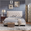 iNSPIRE Q Queen Size Metal Wood and Velvet Fabric Platform Bed in Cream White