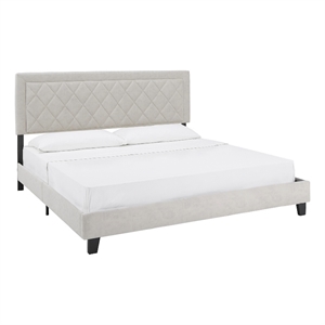 iNSPIRE Q King Size Metal Wood and Velvet Fabric Platform Bed in Cream White