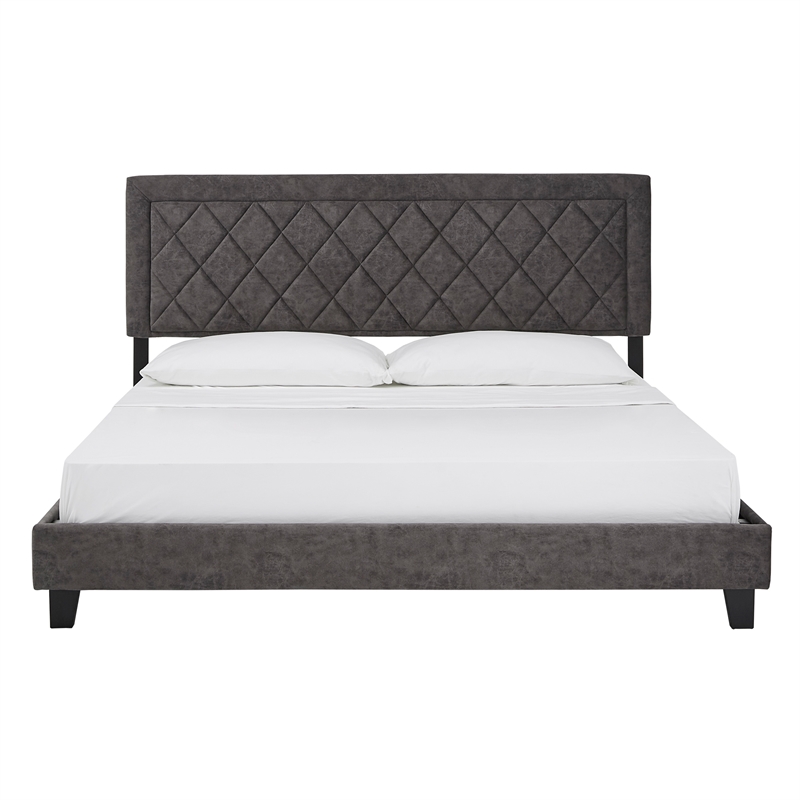 iNSPIRE Q King Size Metal Wood and Velvet Fabric Platform Bed in Gray