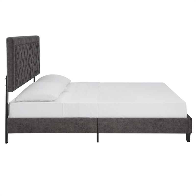 iNSPIRE Q King Size Metal Wood and Velvet Fabric Platform Bed in Gray