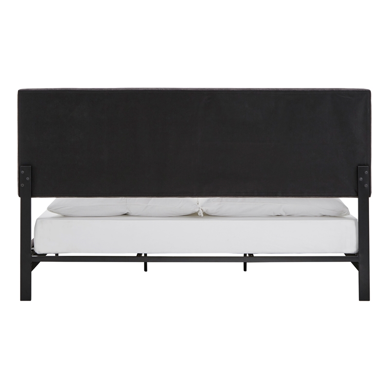 iNSPIRE Q King Size Metal Wood and Velvet Fabric Platform Bed in Gray