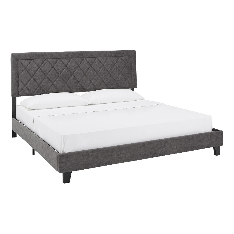 iNSPIRE Q King Size Metal Wood and Velvet Fabric Platform Bed in Gray