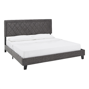 iNSPIRE Q King Size Metal Wood and Velvet Fabric Platform Bed in Gray