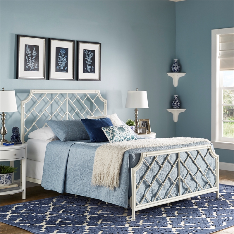 iNSPIRE Q Farmhouse Metal Geometric Mosaic Queen Bed in White