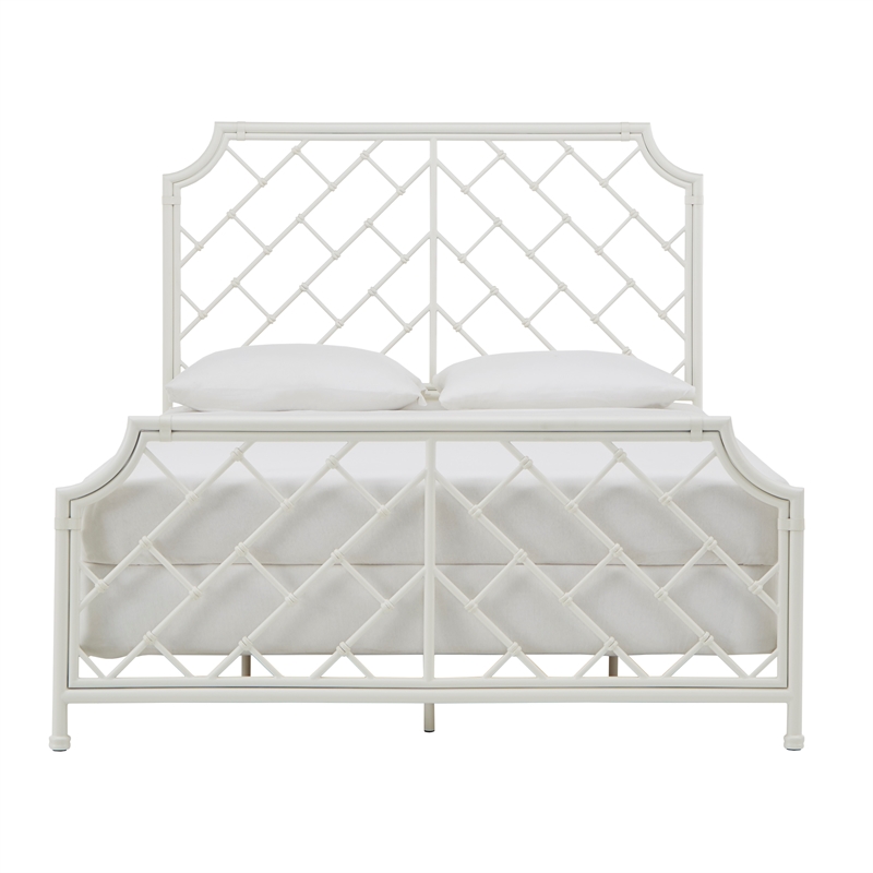 iNSPIRE Q Farmhouse Metal Geometric Mosaic Queen Bed in White