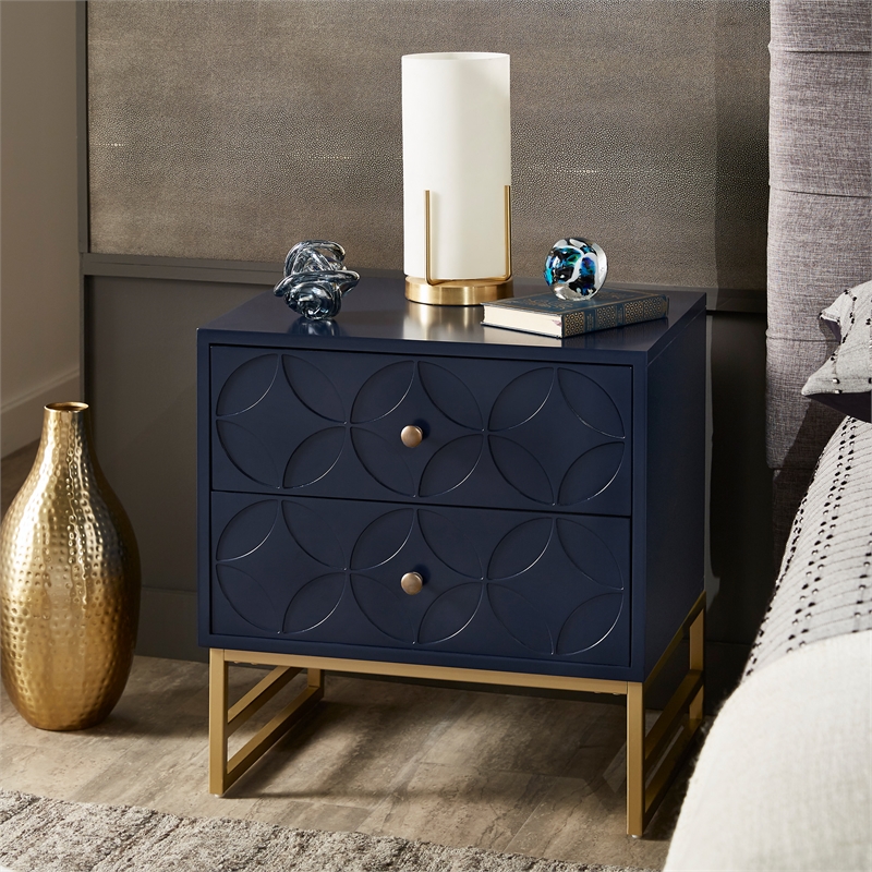 iNSPIRE Q Arched Diamond Metal and Engineered Wood End Table in Blue