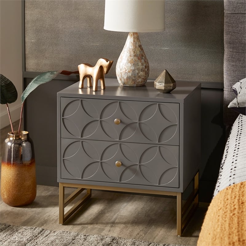 iNSPIRE Q Arched Diamond Metal and Engineered Wood End Table in Gray