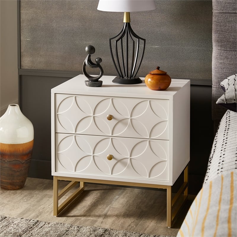 iNSPIRE Q Arched Diamond Metal and Engineered Wood End Table in White