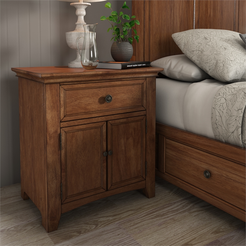 iNSPIRE Q 1-Drawer Wood Cupboard Nightstand with Charging Station in Oak