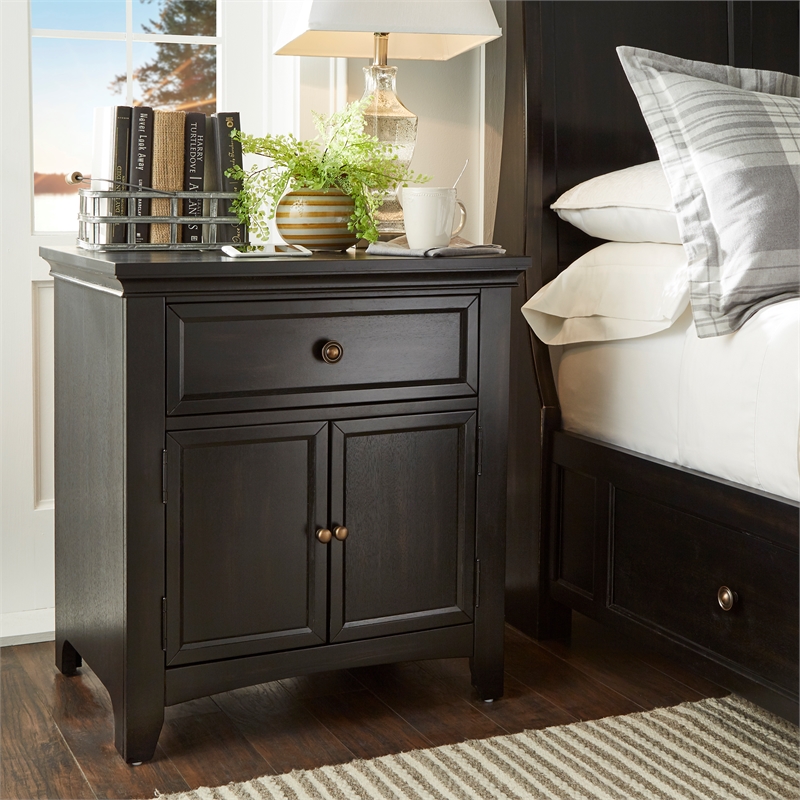 iNSPIRE Q 1-Drawer Wood Cupboard Nightstand with Charging Station in Black