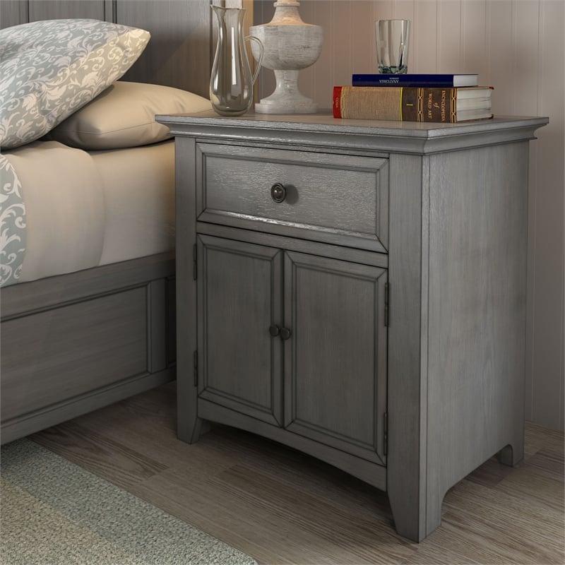 iNSPIRE Q 1-Drawer Wood Cupboard Nightstand with Charging Station in Gray