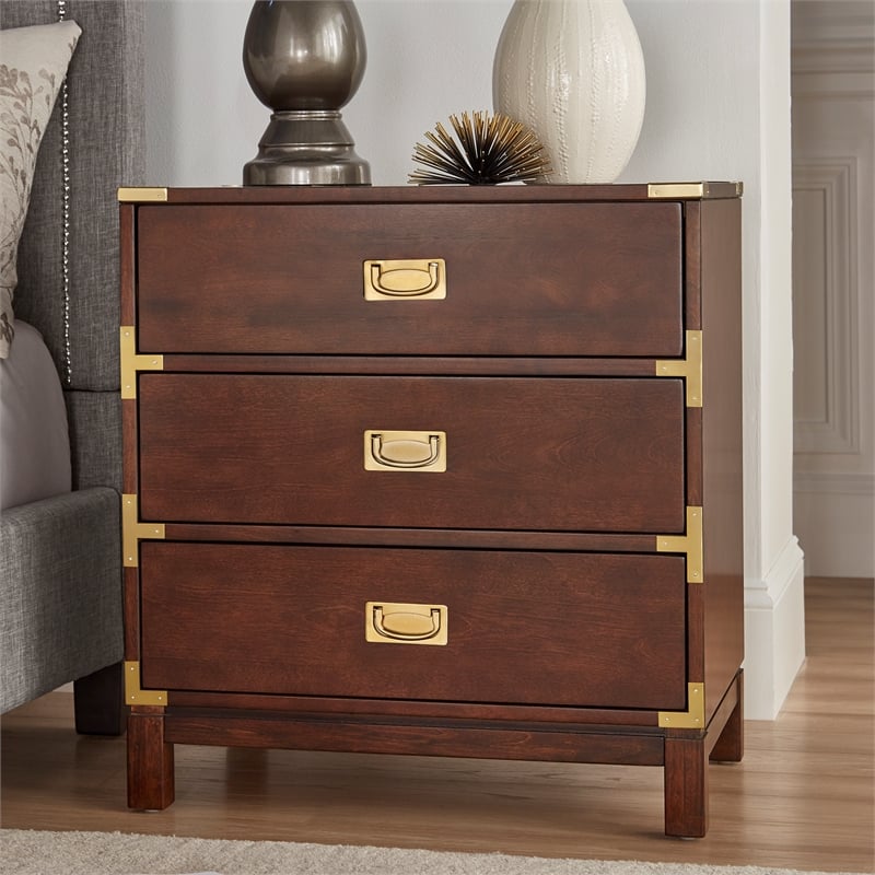 iNSPIRE Q 3-Drawer Solid Wood and Engineered Wood Accent Nightstand in Brown