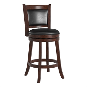 iNSPIRE Q Panel Back PU Swivel Wood Counter Height Stool in Black/Cherry