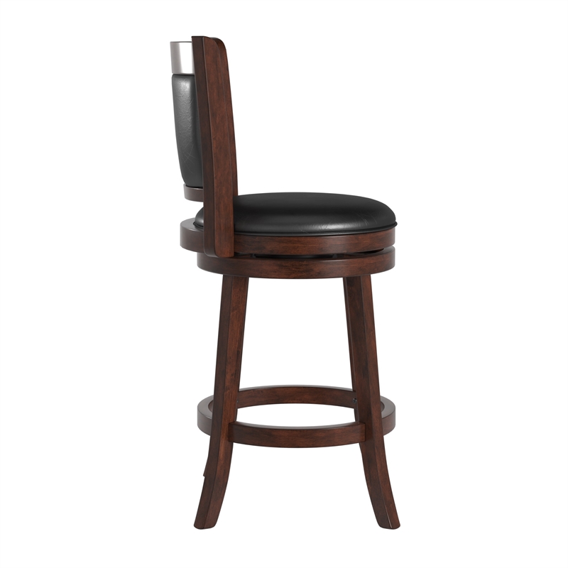 iNSPIRE Q Panel Back PU Swivel Wood Counter Height Stool in Black/Cherry